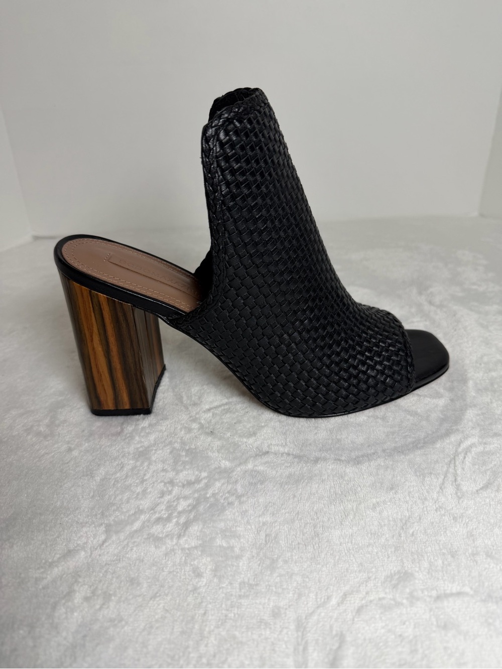 BcbgMaxazria Fabianna Woven Open-Toe Mule Heels in Black Size 10B/40.5